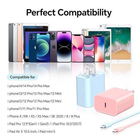 3pack 10ft cable ightning ، 20W شحن سريع فون ، سلك شاحن الهاتف الكابل للهاتف 14/13/12/12 PRO MAX/11/XS MAX/XR/X ، AirPods Pro ، Pink/Red/Black in Kuwait