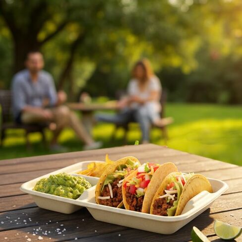 3-Taco & 2-Sides Taco Plates, Disposable Paper Plates with Dividers – 25 PACK | Taco Tray for Party, Fiesta Taco Holder, Taco Stand for Taco Tuesday & Taco Bar, Microwave-Safe Taco Plates (25 Plates) in Saudi Arabia