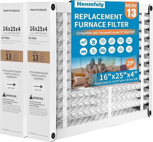 عبوتان من مرشح الفرن المطوي مقاس 16x25x4 - بديل لـ Honeywell FC100A1029، تصميم قابل للطي، الحجم الفعلي 15.94 × 24.86 × 4.38 بوصة in Saudi Arabia
