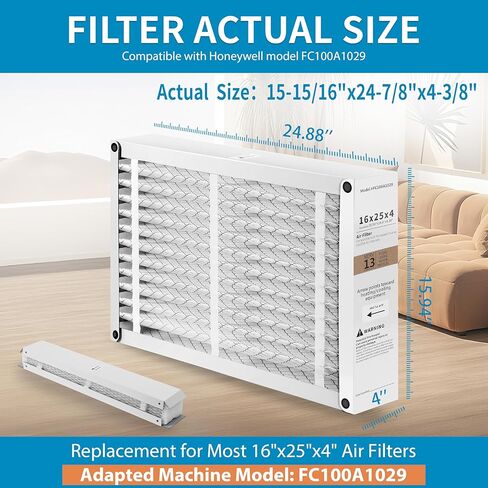 عبوتان من مرشح الفرن المطوي مقاس 16x25x4 - بديل لـ Honeywell FC100A1029، تصميم قابل للطي، الحجم الفعلي 15.94 × 24.86 × 4.38 بوصة in Saudi Arabia
