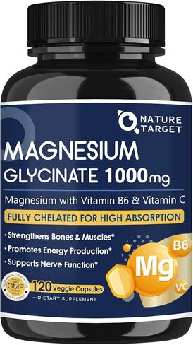 NATURE TARGET Magnesium Glycinate 1000mg - Magnesium Supplements with Vitamins C & B6 for Muscle, Nerves, Heart, Energy & Immune Health, 100% Chelated Magnesium for Max Absorption - Vegan,120 Capsules in Saudi Arabia