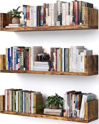 Wall Bookshelf, Set of 3, U Shaped Floating Bookshelf, Hanging Bookshelves for Wall, Wall Mounted Shelves for Living Room Bedroom Office (White, 17 Inches, 3) in Saudi Arabia