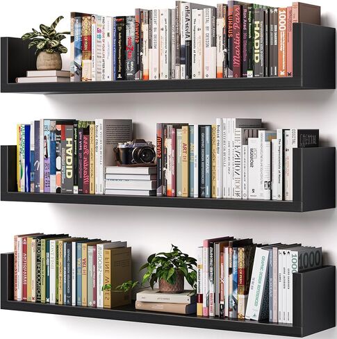 Wall Bookshelf, Set of 3, U Shaped Floating Bookshelf, Hanging Bookshelves for Wall, Wall Mounted Shelves for Living Room Bedroom Office (White, 17 Inches, 3) in Saudi Arabia