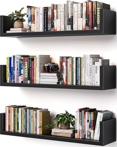 Wall Bookshelf, Set of 3, U Shaped Floating Bookshelf, Hanging Bookshelves for Wall, Wall Mounted Shelves for Living Room Bedroom Office (White, 17 Inches, 3) in Saudi Arabia