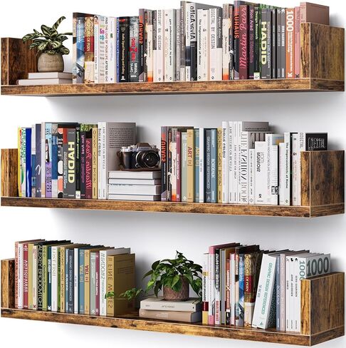 Wall Bookshelf, Set of 3, U Shaped Floating Bookshelf, Hanging Bookshelves for Wall, Wall Mounted Shelves for Living Room Bedroom Office (White, 17 Inches, 3) in Saudi Arabia