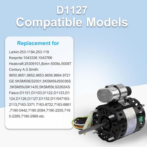 9721 D1127 Refrigeration Fan Motor, 1/12 HP 1550 RPM 115/230V AC, Compatible with HeatCraft 5008S 5008T, Bohn 25309101 Century 9721 Fasco D1127 Permanent Split Capacitor Motor, with Capacitor in Saudi Arabia