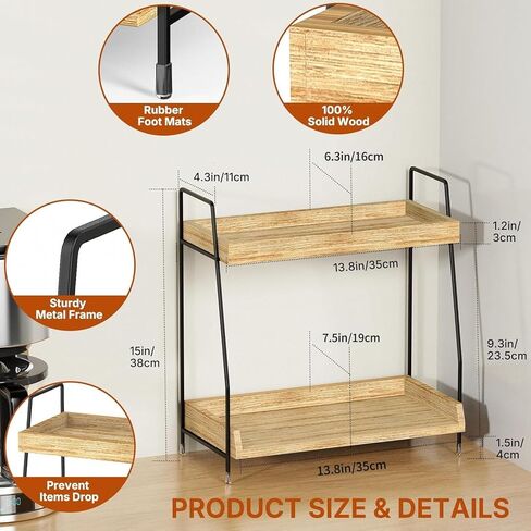 Coffee Station Organizer Countertop, Wooden Coffee Bar Accessories Organizer, Rustic Kitchen Counter Shelf, Condiment Racks,Condiment Pod Syrup Storage Holder Stand for Kitchen, Home, Office (Brown) in Kuwait