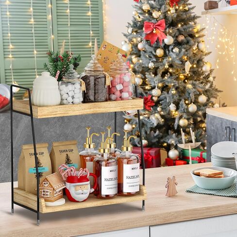 Coffee Station Organizer Countertop, Wooden Coffee Bar Accessories Organizer, Rustic Kitchen Counter Shelf, Condiment Racks,Condiment Pod Syrup Storage Holder Stand for Kitchen, Home, Office (Brown) in Kuwait