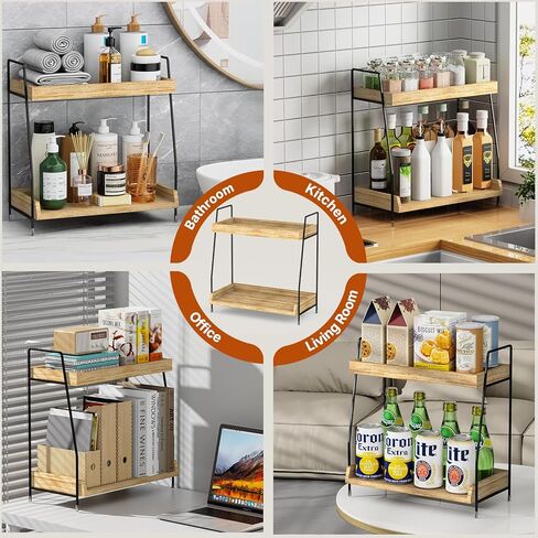 Coffee Station Organizer Countertop, Wooden Coffee Bar Accessories Organizer, Rustic Kitchen Counter Shelf, Condiment Racks,Condiment Pod Syrup Storage Holder Stand for Kitchen, Home, Office (Brown) in Kuwait