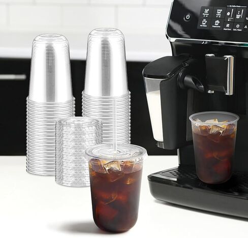 [50 Sets - 16oz Round Bottom Clear Plastic Cups with Lids and Straws, Disposable Iced Coffee Cups with Lids To Go Cold Drink Cups for Smoothies, Juices, Party Catering in Kuwait