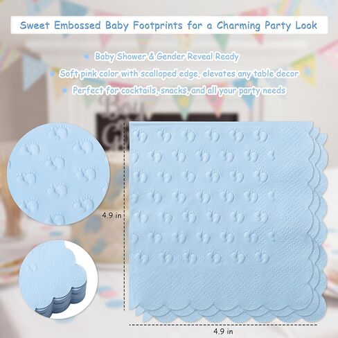 Crisky 3 Ply Baby Shower Napkins for Boy, 50 Pack Embossed Footprints Blue Napkins for Dusty Blue Jean Boy Baby Shower Decorations, Disposable Paper Cocktail Napkin, and Not Easily Torn in Saudi Arabia