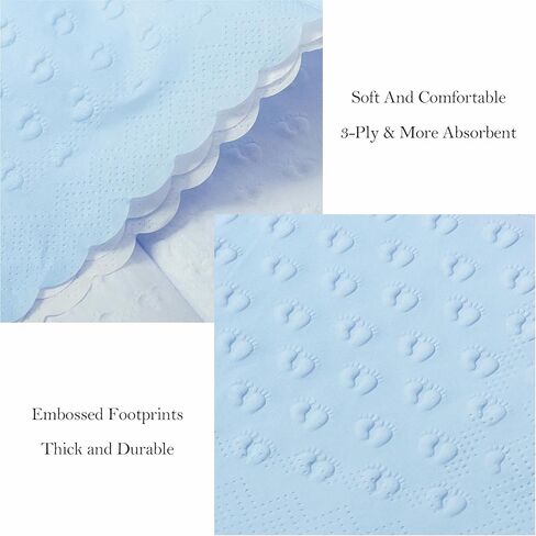 Crisky 3 Ply Baby Shower Napkins for Boy, 50 Pack Embossed Footprints Blue Napkins for Dusty Blue Jean Boy Baby Shower Decorations, Disposable Paper Cocktail Napkin, and Not Easily Torn in Saudi Arabia