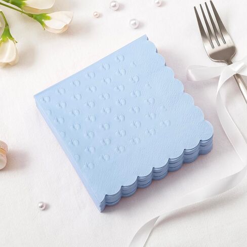 Crisky 3 Ply Baby Shower Napkins for Boy, 50 Pack Embossed Footprints Blue Napkins for Dusty Blue Jean Boy Baby Shower Decorations, Disposable Paper Cocktail Napkin, and Not Easily Torn in Saudi Arabia