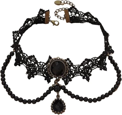 Gothic Lace Choker Necklace for Women, Pearl Sexy Tassel Adjustable Choker Necklace, Boho Halloween Jewelry for Festival Party Cosplay Costume Gifts in Saudi Arabia