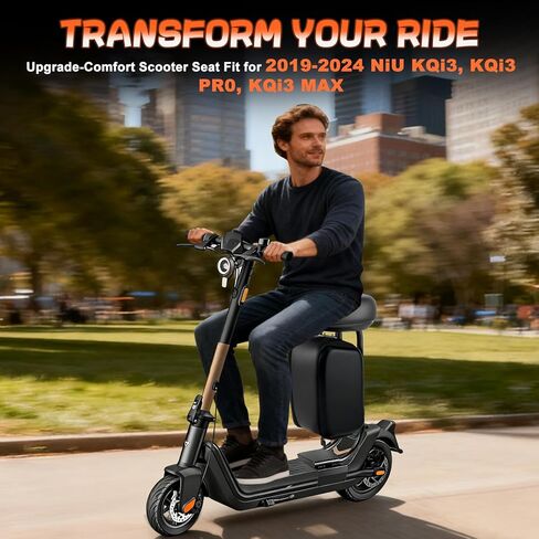 Electric Scooter Seat Compatible with 2019-2024 NIU KQi3, KQi3PRO, KQi3MAX Seat Attachment for Adult with 10L Large Storage Bag, Cup Holder, Comfortable PU Cushion in Kuwait