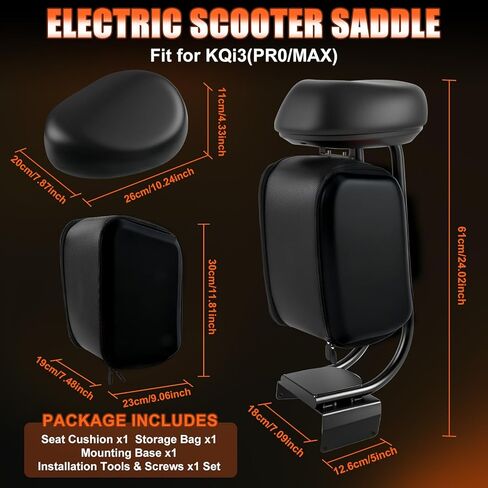 Electric Scooter Seat Compatible with 2019-2024 NIU KQi3, KQi3PRO, KQi3MAX Seat Attachment for Adult with 10L Large Storage Bag, Cup Holder, Comfortable PU Cushion in Kuwait
