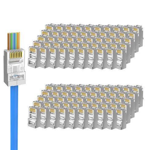 Brileine 50-Pack Cat 6 Shielded Pass Through RJ45 Connectors + 50Pack RJ45 Strain Relief Boots, 8P8C Modular Ethernet STP Network Cable Plug End for Cat6 Cat5e in Saudi Arabia