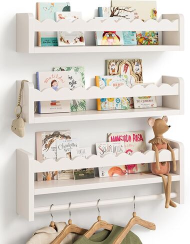 أرفف كتب الحضانة، أرفف صدفية، أرفف كتب عائمة للجدار، ديكور الحضانة للطفل، طفل صغير (خشب، 23 بوصة) in Kuwait