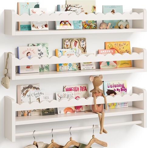 Nursery Book Shelves, Scalloped Shelves, Floating Book Shelves for Wall, Nursery Deocr for Baby, Toddler(Wood, 23 Inches) in Saudi Arabia