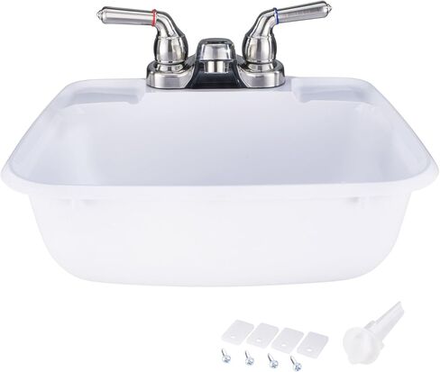 RecPro RV Rectangle Bathroom Sink (White) w/Brushed Nickel Teapot Faucet | RV Lavatory Sink w/faucet | Camper Sink in Saudi Arabia