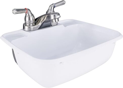 RecPro RV Rectangle Bathroom Sink (White) w/Brushed Nickel Teapot Faucet | RV Lavatory Sink w/faucet | Camper Sink in Saudi Arabia