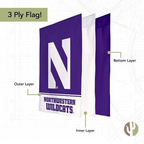 علم حديقة Desert Cactus Northwestern University NU - لافتة Northwestern Wildcats مقاس 19 × 12 بوصة، للعرض والمناسبات الخارجية (التصميم A) in Saudi Arabia