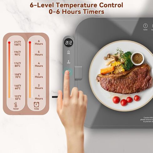 حصيرة تدفئة الجرافين من نيويز للطعام، صينية تدفئة كهربائية مقاومة للماء مع 6 أوضاع لدرجة الحرارة ومؤقت 6 ساعات لطاولة الحفلات، هدايا مطبخ عيد الأم للأم (رمادي) in Kuwait