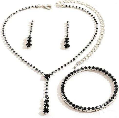 GIGB PBDK Dainty Silver Jewelry Set Crystal Rhinestone Pendant Necklace Bracelet Earrings Trendy Bridal Wedding Prom Dresses Costume Jewelry Sets for Women Wife in Saudi Arabia