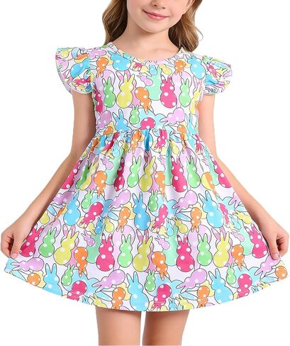 Easter Toddler Girl Dress Bunny Eggs Rabbit Print Short Sleeve Outfits 3-8Y in Saudi Arabia