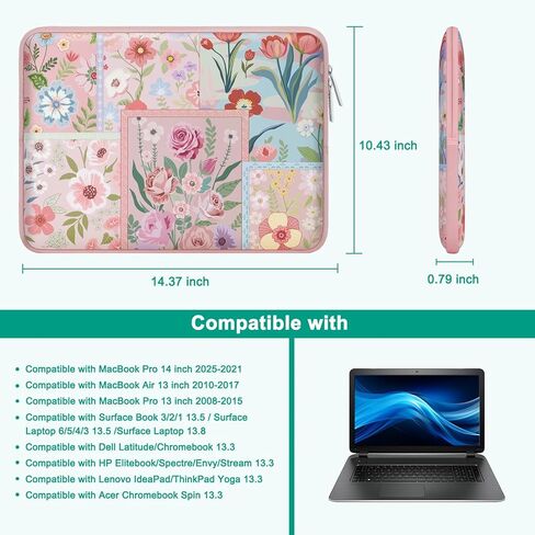MOSISO Laptop Case 13.3 inch, 13-13.3 inch Laptop Sleeve Bag Compatible with MacBook Air/Pro 13/Pro 14 M5 M4 M3 M2 M1, HP Dell ASUS Lenovo, Neoprene Computer Sleeve Bag with Small Case,Spliced Flowers in Saudi Arabia