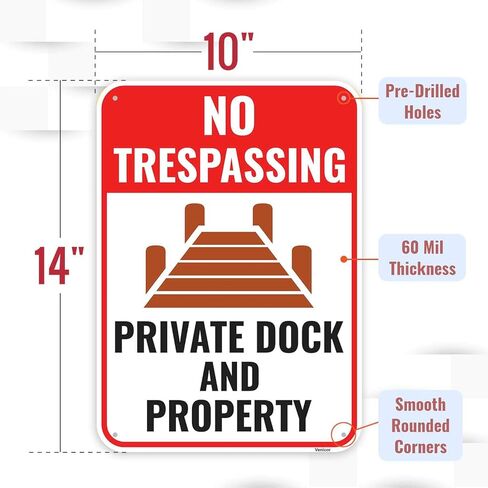 1PC Private Dock And Property No Trespassing Sign, 14 x 10 Inches - Aluminum in Saudi Arabia