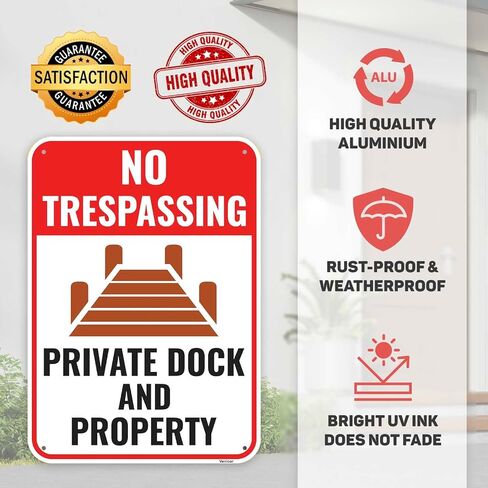 1PC Private Dock And Property No Trespassing Sign, 14 x 10 Inches - Aluminum in Saudi Arabia