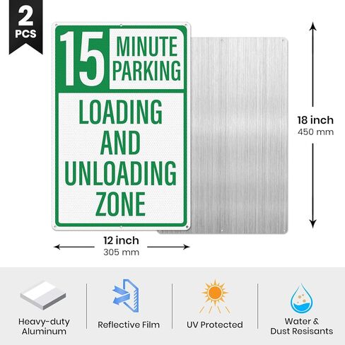 2 Pack 15 Minute Parking Loading And Unloading Zone Sign 12" x 18" Reflective Aluminum No Parking Sign for Business Private Property Delivery Areas in Saudi Arabia