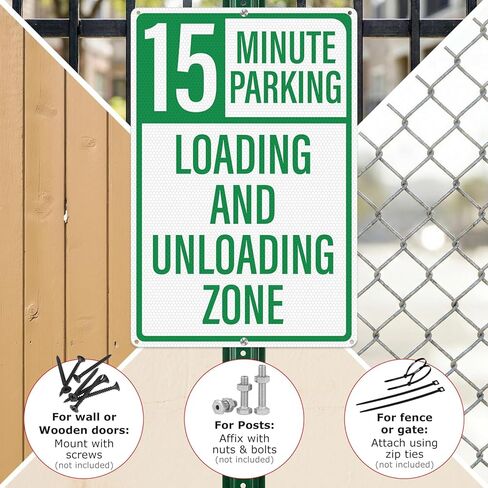 2 Pack 15 Minute Parking Loading And Unloading Zone Sign 12" x 18" Reflective Aluminum No Parking Sign for Business Private Property Delivery Areas in Saudi Arabia