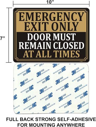 Emergency Exit Only Signs Door Must Remain Closed At All Time Sign 10" x 7" Acrylic Plastic Keep Gate Closed Sign Self-adhesive for Restaurant Salons Hotel Motel Rest Stops Public in Saudi Arabia