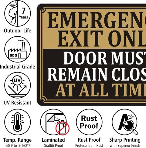 Emergency Exit Only Signs Door Must Remain Closed At All Time Sign 10" x 7" Acrylic Plastic Keep Gate Closed Sign Self-adhesive for Restaurant Salons Hotel Motel Rest Stops Public in Saudi Arabia