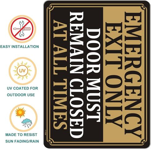 Emergency Exit Only Signs Door Must Remain Closed At All Time Sign 10" x 7" Acrylic Plastic Keep Gate Closed Sign Self-adhesive for Restaurant Salons Hotel Motel Rest Stops Public in Saudi Arabia