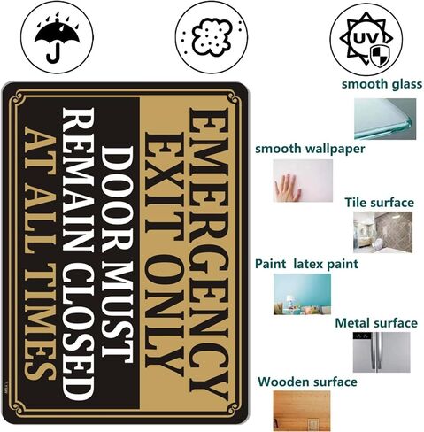 Emergency Exit Only Signs Door Must Remain Closed At All Time Sign 10" x 7" Acrylic Plastic Keep Gate Closed Sign Self-adhesive for Restaurant Salons Hotel Motel Rest Stops Public in Saudi Arabia