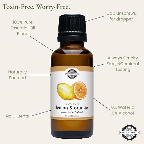 مزيج الزيوت العطرية النقية بنسبة 100% من Rustic Strength، الليمون والبرتقال، درجة علاجية، غير سامة، علاج عطري واستخدام منزلي، 1 أونصة in Kuwait