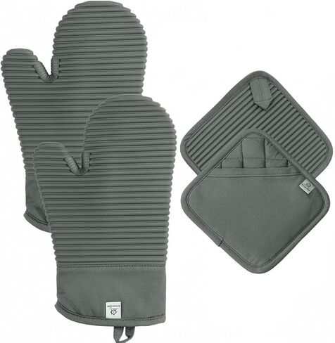 Extra Long Silicone Oven Mitts and Pot Holders Sets | Heat Resistant 500°F BPA-Free Food Grade Silicone Hot Pads & Kitchen Mittens | 4-Piece Set of Oven Gloves & Potholders for Kitchens. in Saudi Arabia