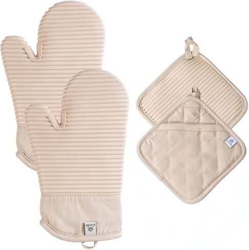 Extra Long Silicone Oven Mitts and Pot Holders Sets | Heat Resistant 500°F BPA-Free Food Grade Silicone Hot Pads & Kitchen Mittens | 4-Piece Set of Oven Gloves & Potholders for Kitchens. in Saudi Arabia