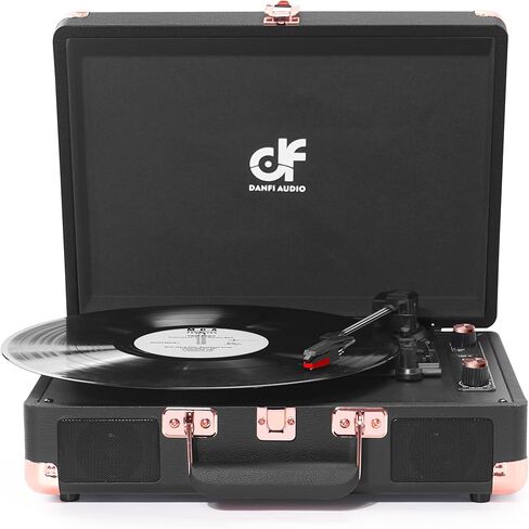 DANFI Audio Purple Bluetooth Vinyl Record Player with Dual Speakers, USB Recording, Portable 3-Speed Suitcase Turntable, RCA/AUX/Headphone Output in Kuwait