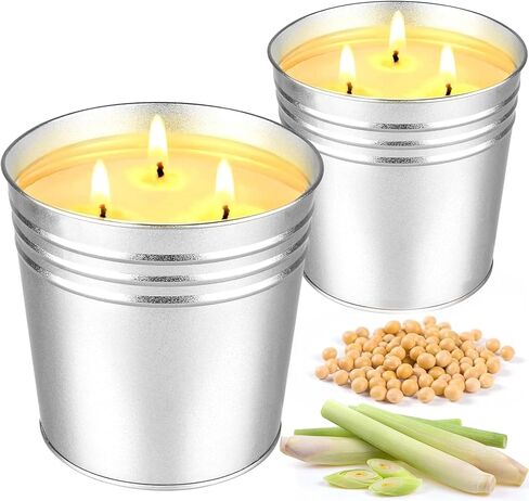 Citronella Candles Outdoor Large: 3-Wick Bucket Candle for Home Patio Candle up to 80 Hours, Summer Camping Huge Candle, Natural Soy Wax Lemograss Candle for Outside Garden Backyard Balcony in Kuwait