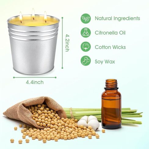 Citronella Candles Outdoor Large: 3-Wick Bucket Candle for Home Patio Candle up to 80 Hours, Summer Camping Huge Candle, Natural Soy Wax Lemograss Candle for Outside Garden Backyard Balcony in Kuwait