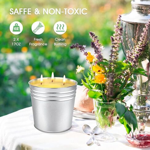 Citronella Candles Outdoor Large: 3-Wick Bucket Candle for Home Patio Candle up to 80 Hours, Summer Camping Huge Candle, Natural Soy Wax Lemograss Candle for Outside Garden Backyard Balcony in Kuwait