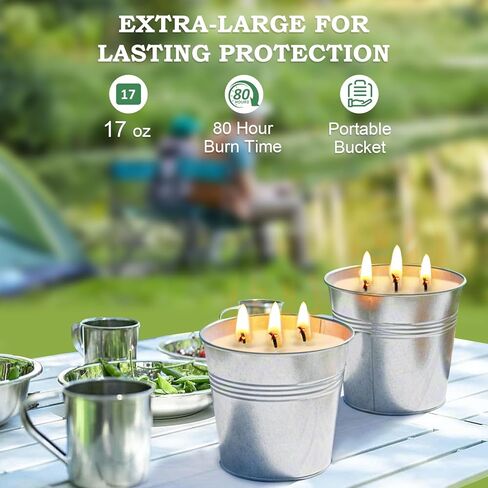 Citronella Candles Outdoor Large: 3-Wick Bucket Candle for Home Patio Candle up to 80 Hours, Summer Camping Huge Candle, Natural Soy Wax Lemograss Candle for Outside Garden Backyard Balcony in Kuwait