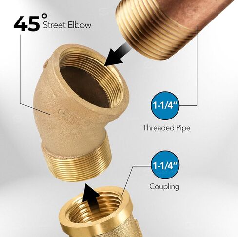 Everflow BRSF0114-NL 1-1/4 بوصة كوع شارع نحاسي 45 درجة، تركيبات ملولبة وطنية للذكور والإناث، بناء نحاسي، مقاومة أعلى للتآكل، اقتصادية وسهلة التركيب in Kuwait