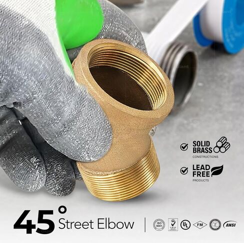 Everflow BRSF0114-NL 1-1/4 بوصة كوع شارع نحاسي 45 درجة، تركيبات ملولبة وطنية للذكور والإناث، بناء نحاسي، مقاومة أعلى للتآكل، اقتصادية وسهلة التركيب in Kuwait