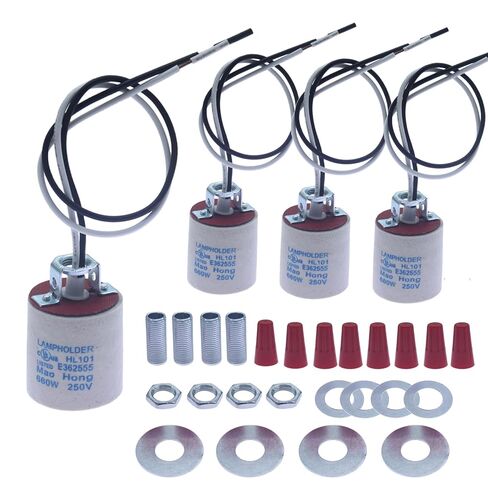 E26 E27 مقبس إضاءة سيراميك قياسي Medimun قاعدة برغي حامل مصباح مقبس مع سلك 12 بوصة لاستبدال مصابيح الهالوجين المتوهجة (4 قطع) in Kuwait