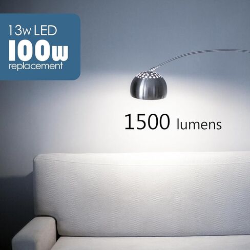 Maelsrlg 100 واط لمبة إضاءة مكافئة A19 LED - 90 CRI، 13W 1500LM، ضوء النهار 5000K، قاعدة E26، غير قابلة للتعتيم، 120 فولت، مصابيح LED بيضاء ساطعة للمنزل، 6 عبوات in Kuwait